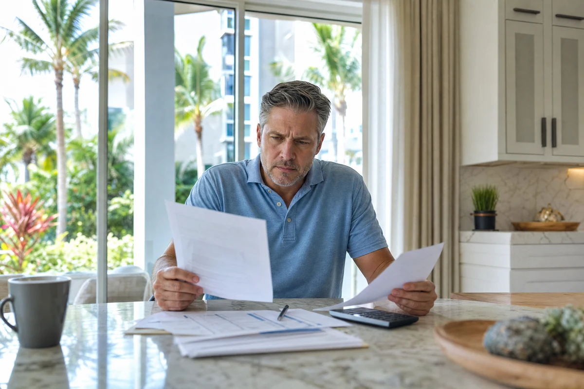 Florida condo owner reviewing HOA fees and insurance documents