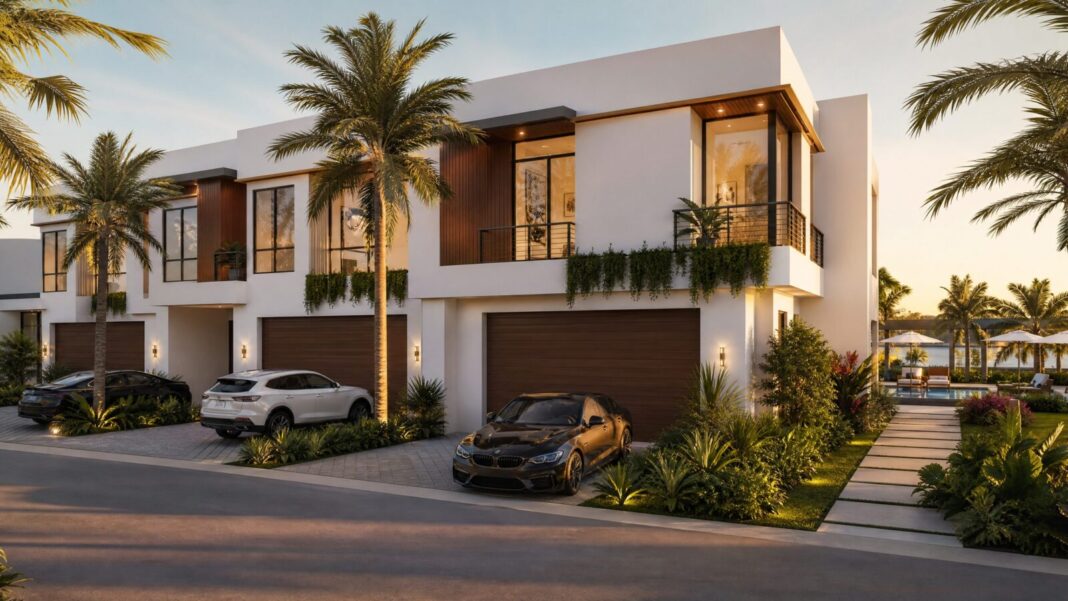 Architectural rendering of Agave Boca ultra-luxury townhome community in Boca Raton by GL Homes
