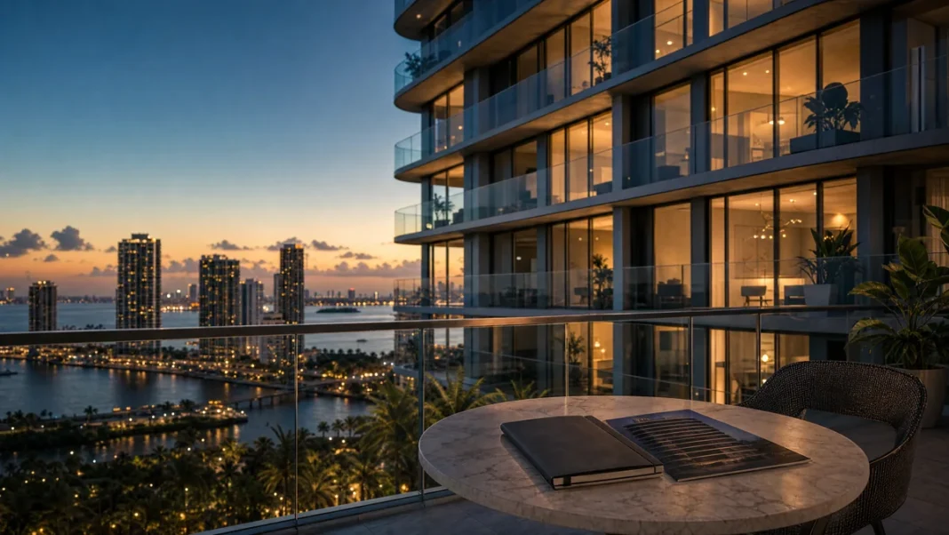 Contemporary Miami apartment building at dusk for a rental investment analysis.