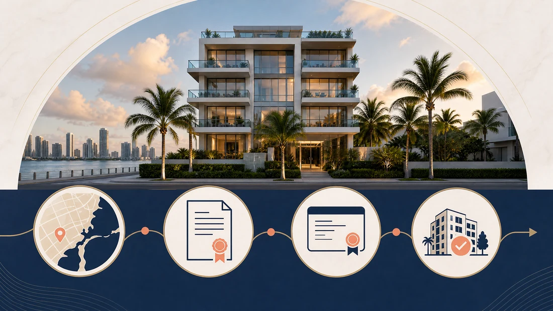 Miami investor reviewing short-term rental zoning, licensing and condo documents before purchasing a property