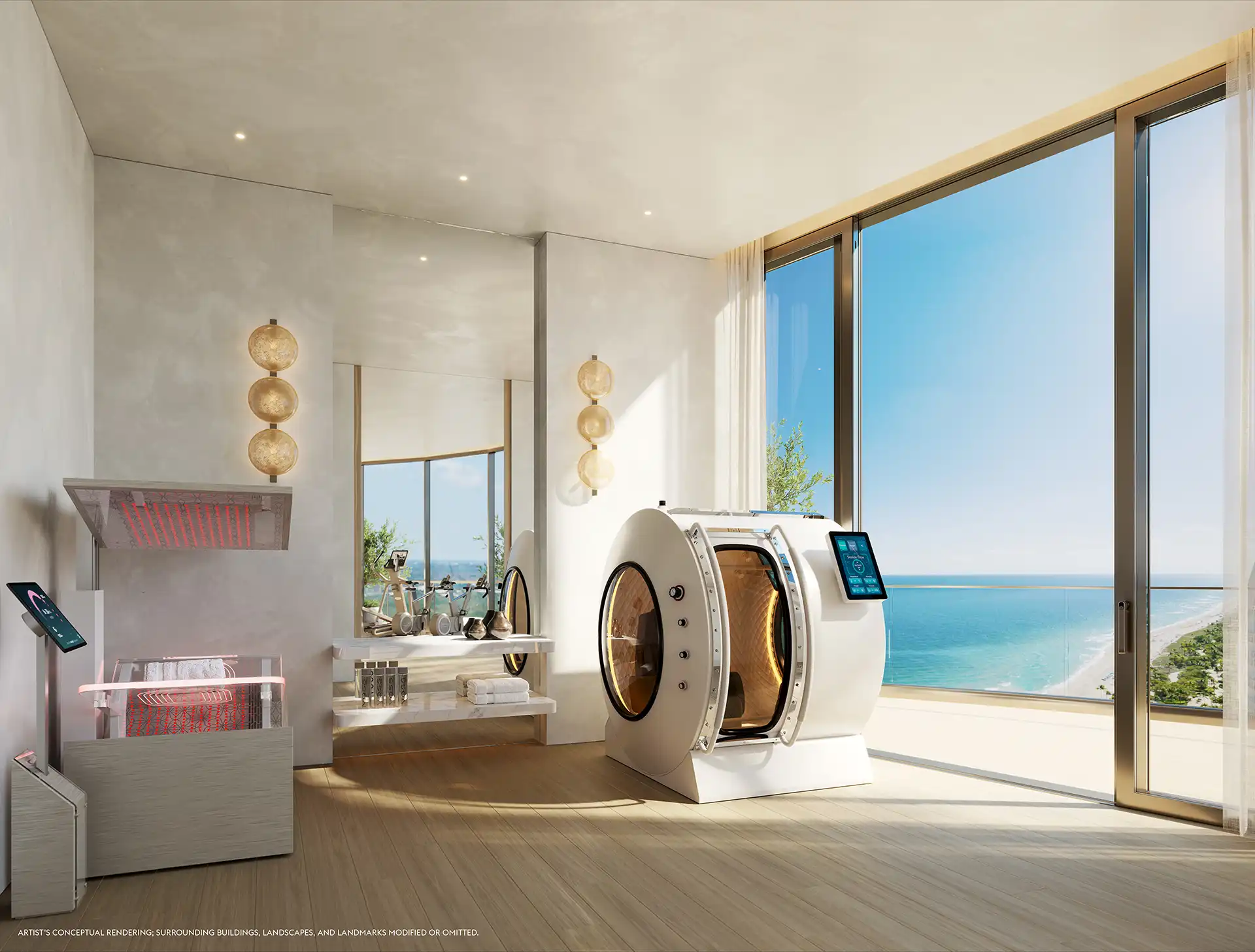 Conceptual rendering of the Ammortal wellness room inside The Longevity Penthouse at Rivage Bal Harbour
