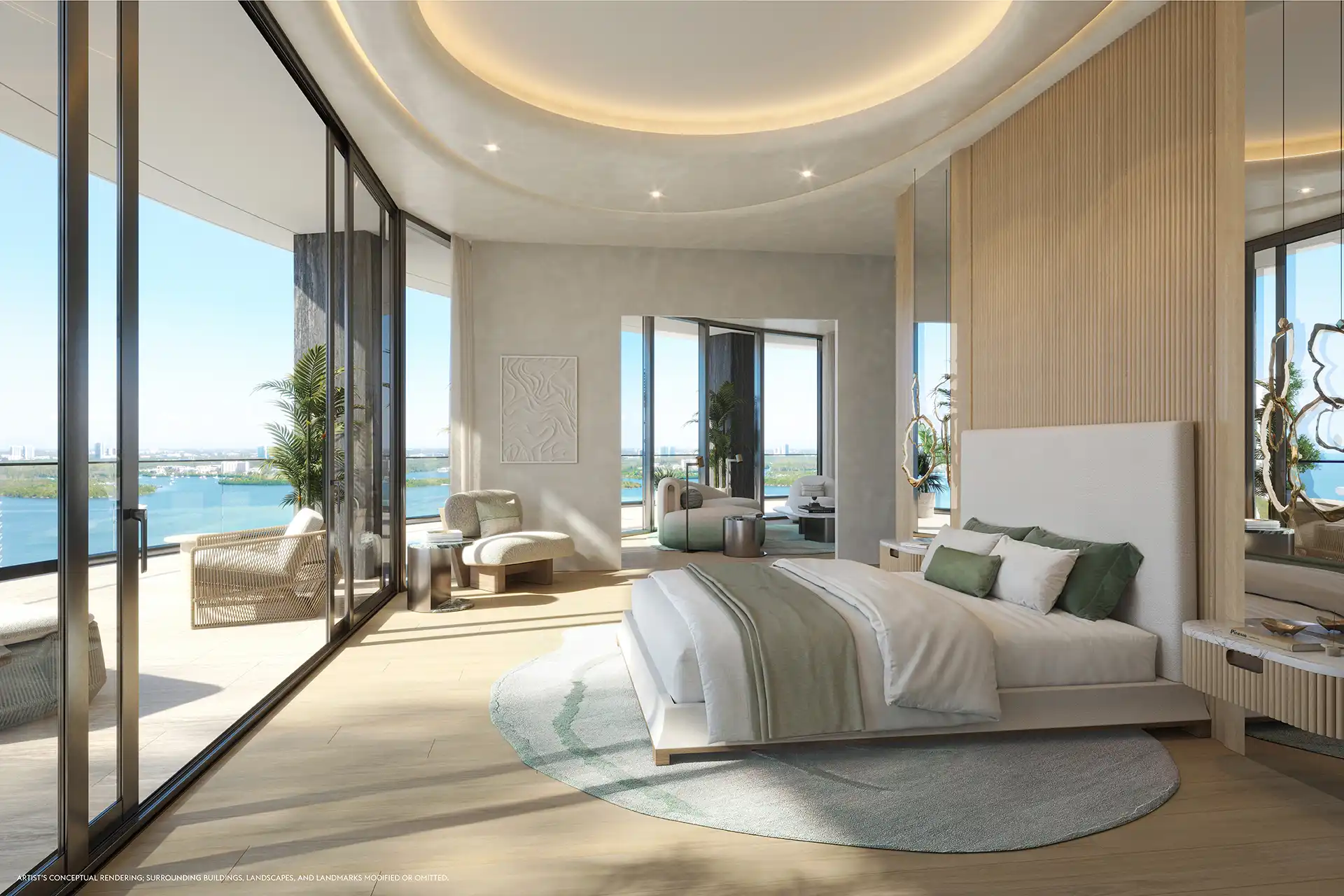Conceptual rendering of Primary Bedroom A at The Longevity Penthouse in Rivage Bal Harbour