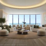 Conceptual rendering of the oceanfront great room and dining area at The Longevity Penthouse