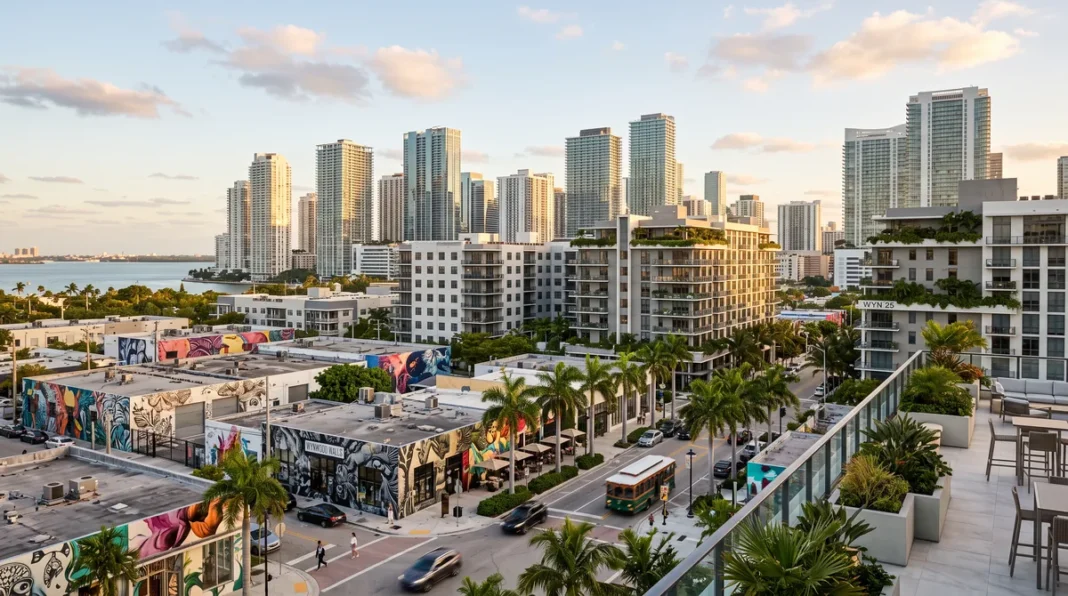 A1 Wynwood knowledge campus featured Editorial view of Miami's urban core with contemporary residential towers and a former warehouse district turning into a business neighborhood