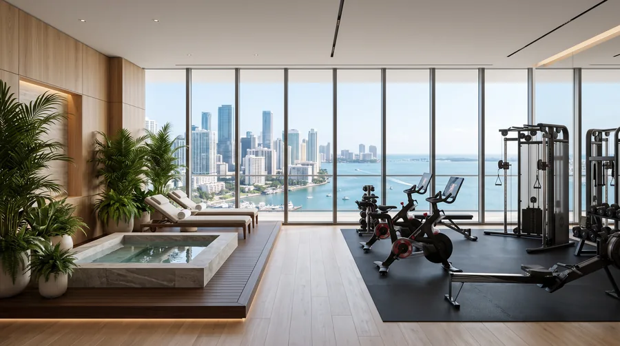 Miami wellness district with mixed-use buildings and an urban pedestrian setting