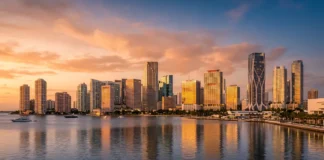 Miami’s Two Migration Stories: What the 2026 Market Report Card Means If You’re Buying Now Editorial view of the Miami skyline with residential towers and the urban core, illustrating the city's two-speed housing market
