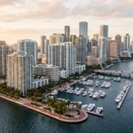 Mandarin Oriental Brickell Key: What $1.7 Billion in Sales Before Groundbreaking Tells You Conceptual editorial view of Brickell Key, the waterfront island enclave beside Brickell and downtown Miami, with no specific building represented