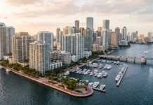 Mandarin Oriental Brickell Key: What $1.7 Billion in Sales Before Groundbreaking Tells You Conceptual editorial view of Brickell Key, the waterfront island enclave beside Brickell and downtown Miami, with no specific building represented