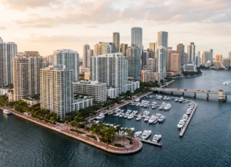 Mandarin Oriental Brickell Key: What $1.7 Billion in Sales Before Groundbreaking Tells You Conceptual editorial view of Brickell Key, the waterfront island enclave beside Brickell and downtown Miami, with no specific building represented