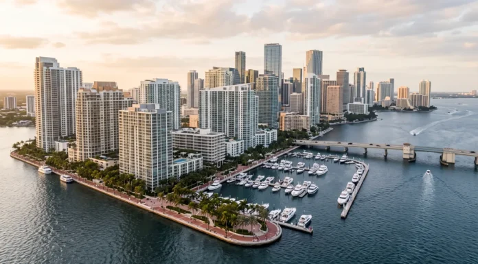 Mandarin Oriental Brickell Key: What $1.7 Billion in Sales Before Groundbreaking Tells You Conceptual editorial view of Brickell Key, the waterfront island enclave beside Brickell and downtown Miami, with no specific building represented